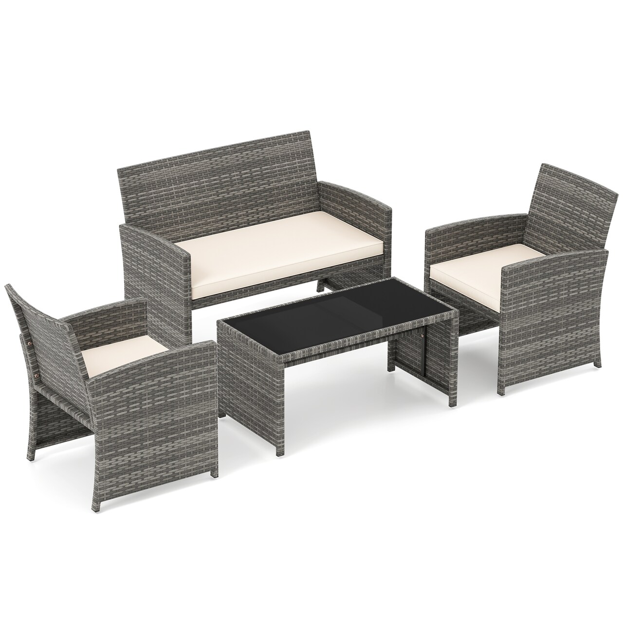 4-Piece Outdoor Patio Furniture Set with Cushions Mix Gray PE Rattan Loveseat